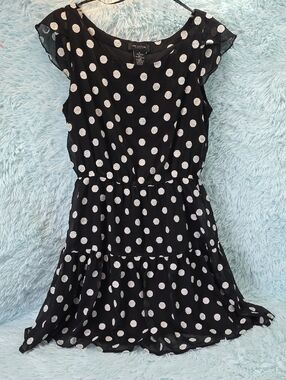MM Couture by Miss Me Black White Polka‎ Dot Tiered Ruffle Mini Dress L